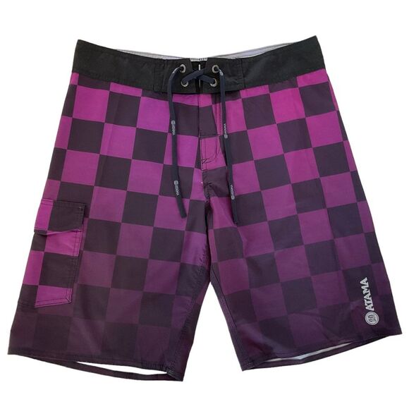 NWOT Atama Shorts Boardshorts Men’s 34-35 Purple Checkered MMA Jiu Jitsu Brazil - Picture 1 of 12